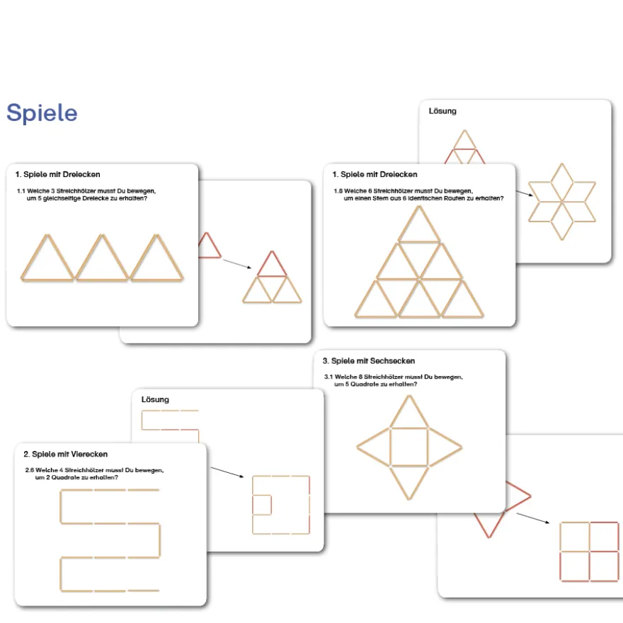 Arbeitskarteien Rätsel, Spiele und Bilder mit Streichhölzern