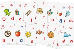 Große ABC Lernkarten mit Buchstaben, Anlauten und Zeichnungen, 32 Stück aus Karton