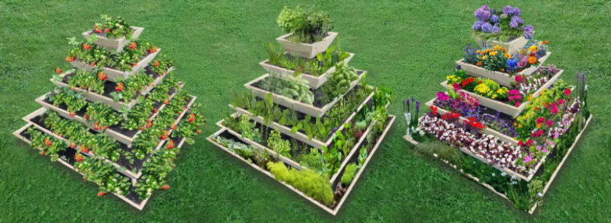 Große Pflanzpyramide aus Holz - ideal als Erdbeerpyramide und Kräuterpyramide