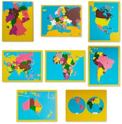 8 Holzpuzzlekarten zu Kontinenten und Ländern