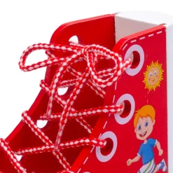 Holzschuh zum Schuhe binden lernen