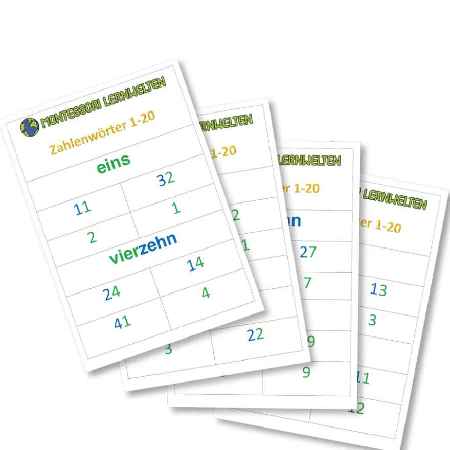 Klammerkarten Zahlenwörter 1-20 (DOWNLOAD)
