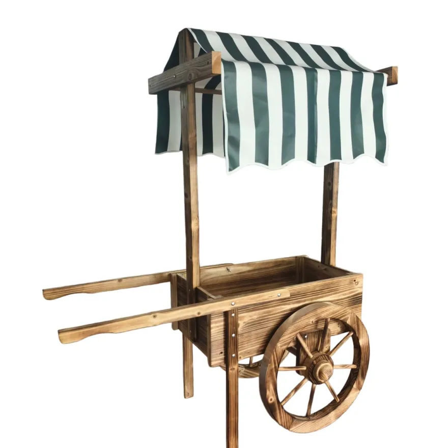 Marktwagen mit Baldachin - Holzwagen mit Metallbereifung