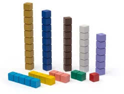 Montessori Rechenstäbchen mit Rillen aus Holz in den Montessori-Farben