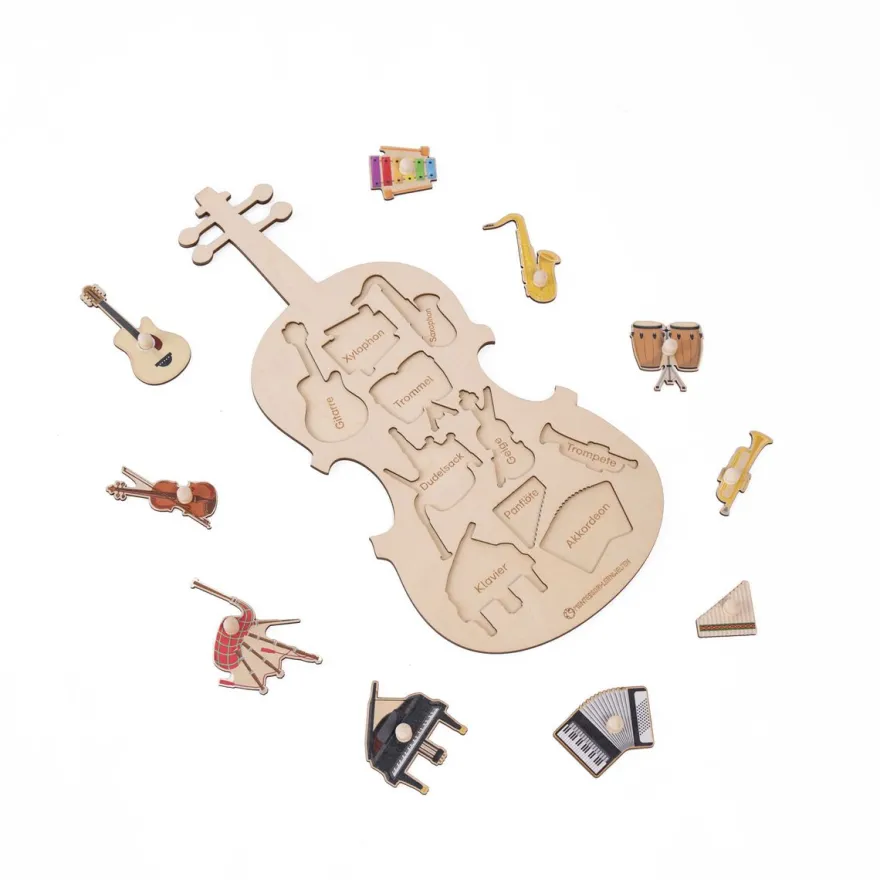 Musikinstrumente-Puzzle aus Holz