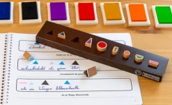 Set: Wortartenstempel aus Holz mit 9 Stempelkissen