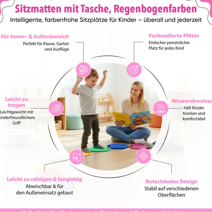 12 Sitzmatten mit Tasche - Regenbogenfarben