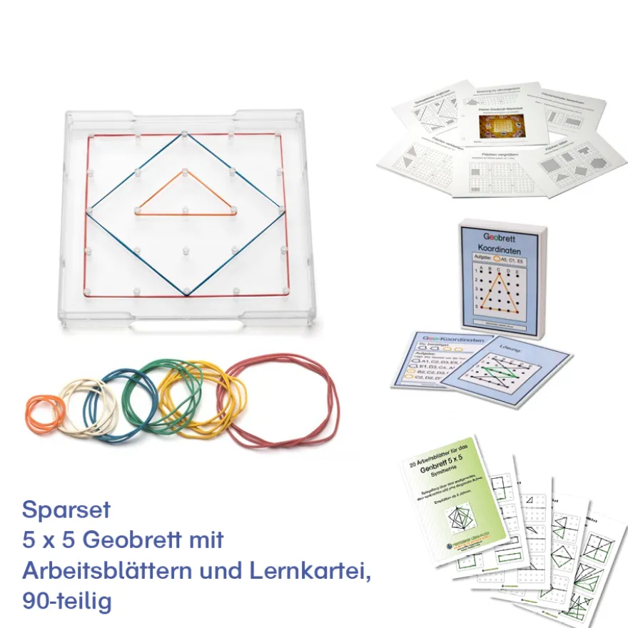 Sparset 5 x 5 Geobrett mit Arbeitsblättern und Lernkartei, 90-teilig