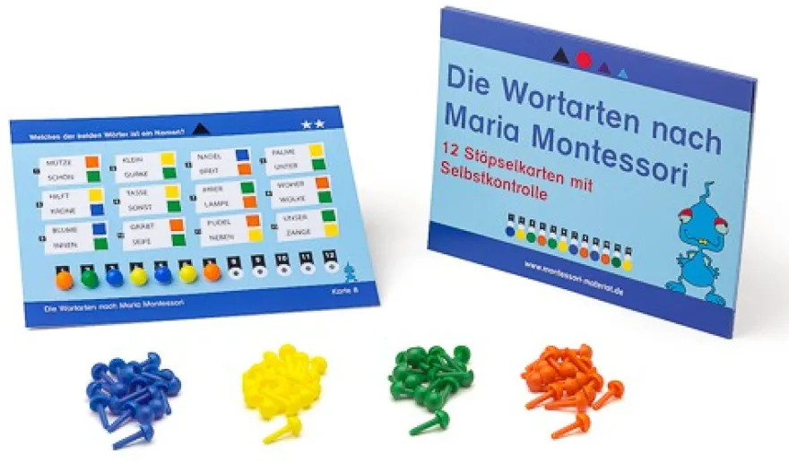 12 Stöpselkarten - Wortarten nach Montessori