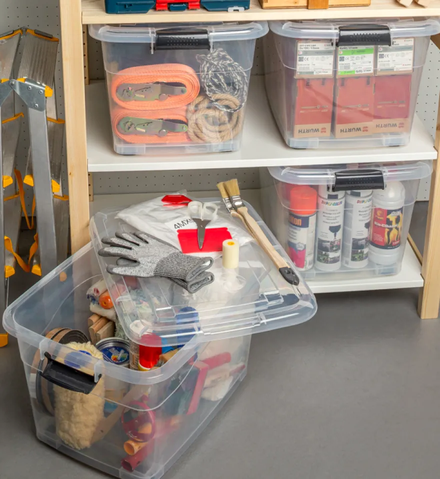 4 x XL Aufbewahrungsbox mit Deckel - stapelbar und rollbar